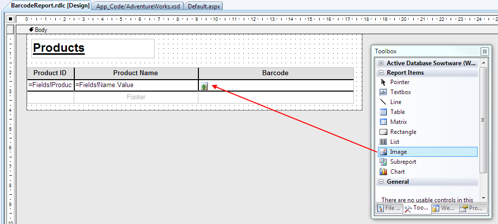 display barcodes in local reports add image to barcode colum