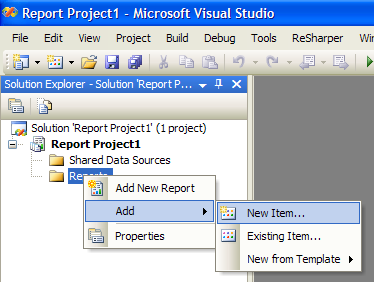 sql server reports add new item