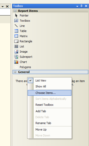 sql server toolbox choose item